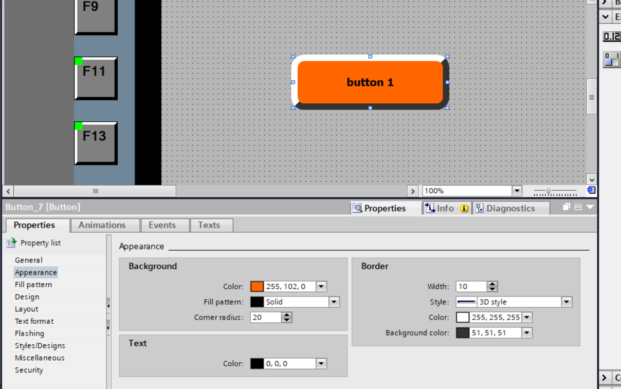 wincc button appearance setting in hmi